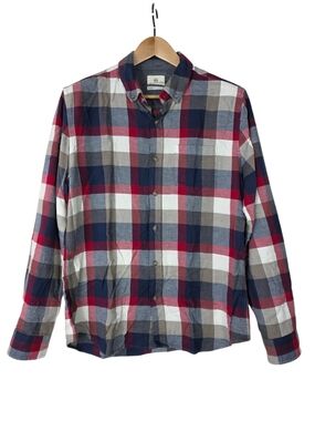 Ag Adriano Goldschmied Men's Red, Navy, White&Tan Plaid Cotton Button-Down Shirt